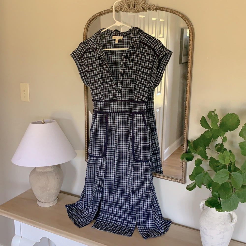 Plaid Button Front Midi Work Dress